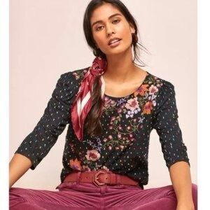 One September for Anthropologie Blanche Multi Color Floral Embroidered Top Small